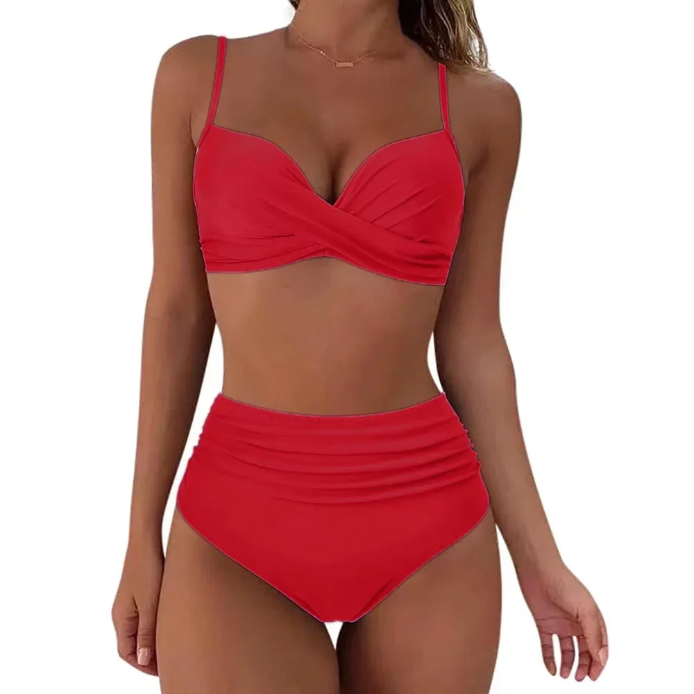 Bikini con Top Cruzado Cintura Alta y Estampado Tropical Ref. 0111