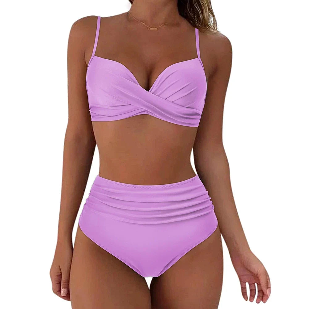 Bikini con Top Cruzado Cintura Alta y Estampado Tropical Ref. 0111