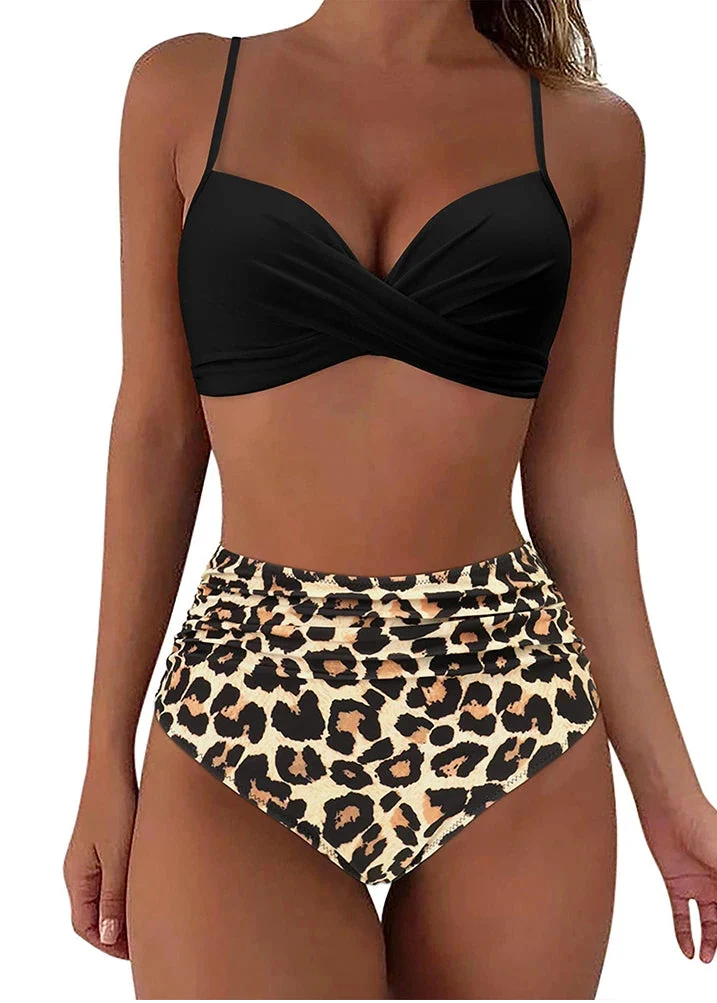 Bikini con Top Cruzado Cintura Alta y Estampado Tropical Ref. 0111
