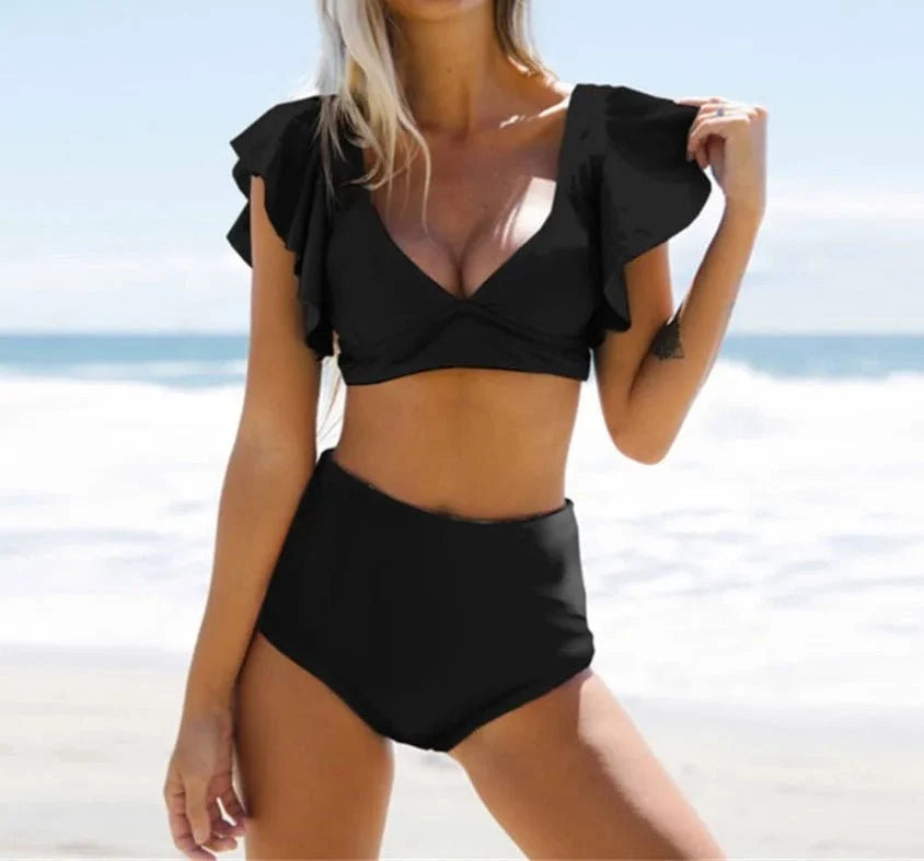Bikini con Volante y Cintura Alta con Estampado Tropical Ref. 0532 - Marea Bella Swimwear