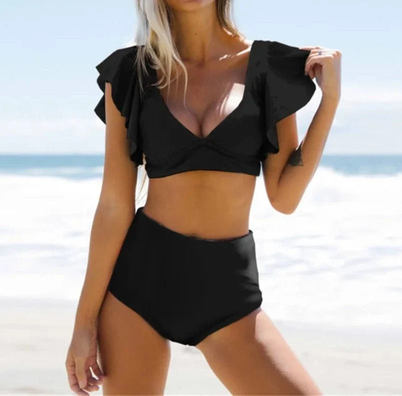 Bikini con Volante y Cintura Alta con Estampado Tropical Ref. 0532 - Marea Bella Swimwear