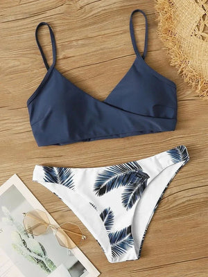 Bikini Cruzado con Tirantes Finos y Estampado de Hojas Ref. 0514 - Marea Bella Swimwear