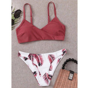 Bikini Cruzado con Tirantes Finos y Estampado de Hojas Ref. 0514 - Marea Bella Swimwear