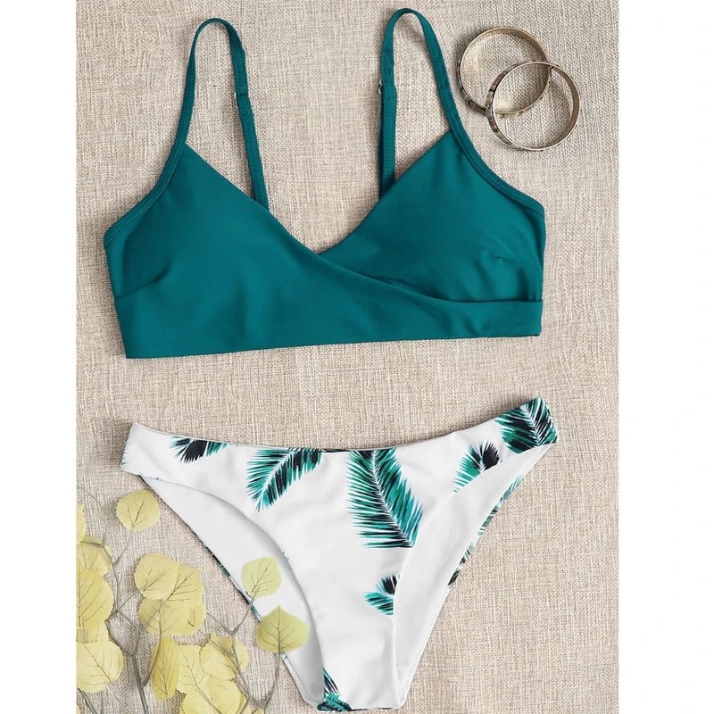 Bikini Cruzado con Tirantes Finos y Estampado de Hojas Ref. 0514 - Marea Bella Swimwear