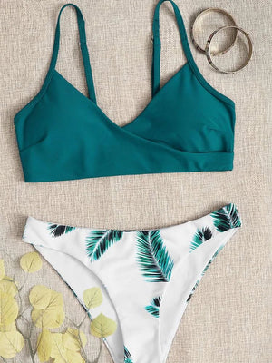 Bikini Cruzado con Tirantes Finos y Estampado de Hojas Ref. 0514 - Marea Bella Swimwear