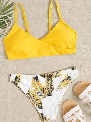 Bikini Cruzado con Tirantes Finos y Estampado de Hojas Ref. 0514 - Marea Bella Swimwear