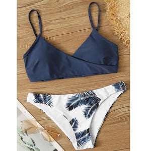 Bikini Cruzado con Tirantes Finos y Estampado de Hojas Ref. 0514 - Marea Bella Swimwear