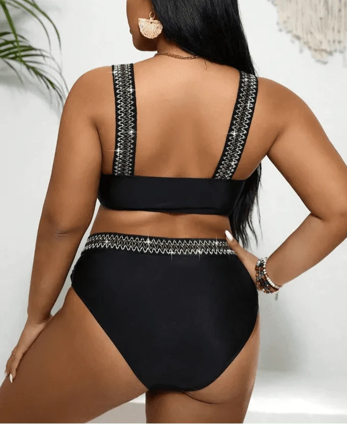Bikini Plus Size con Tirantes Brillantes y Banda Cruzada Ref. 0650 - Marea Bella Swimwear