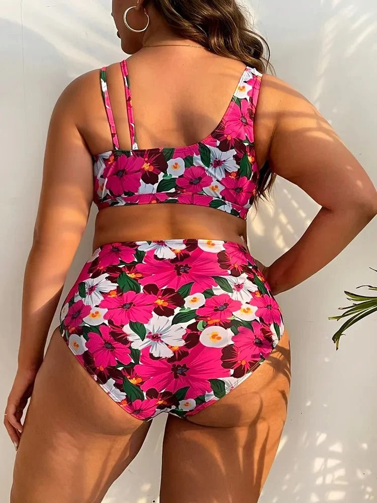 Bikini Plus Size de Cintura Alta con Tirantes Dobles y Estampado Floral Ref. 0652 - Marea Bella Swimwear