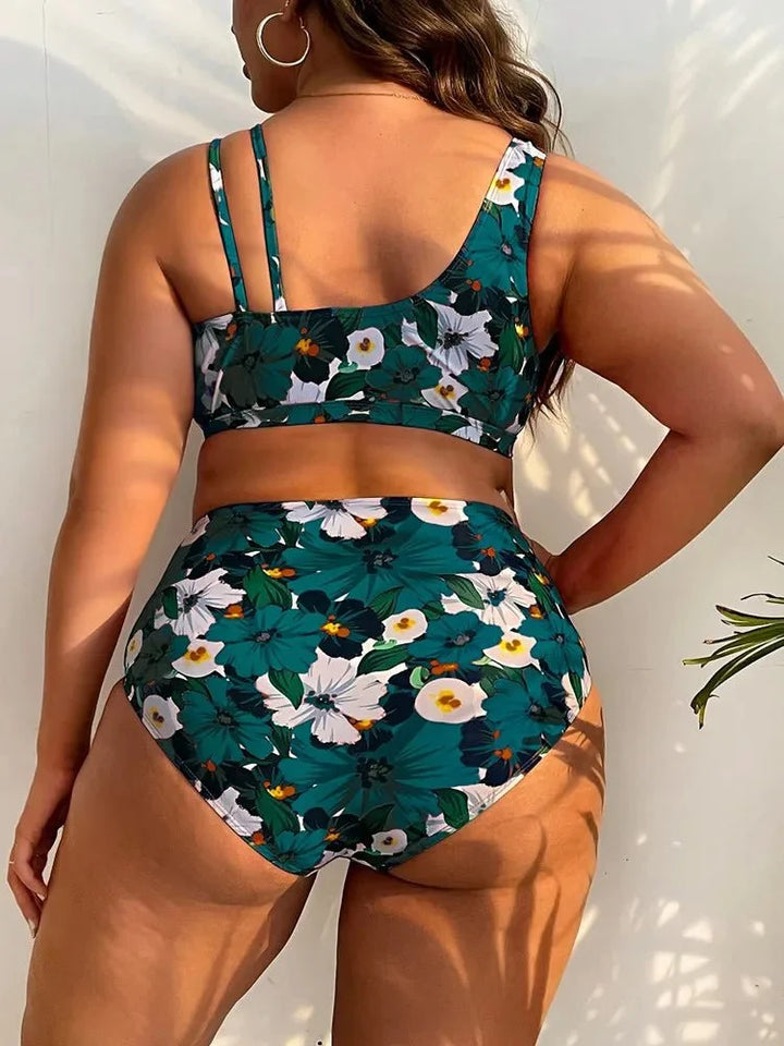 Bikini Plus Size de Cintura Alta con Tirantes Dobles y Estampado Floral Ref. 0652 - Marea Bella Swimwear