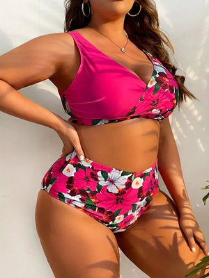 Bikini Plus Size de Cintura Alta con Tirantes Dobles y Estampado Floral Ref. 0652 - Marea Bella Swimwear