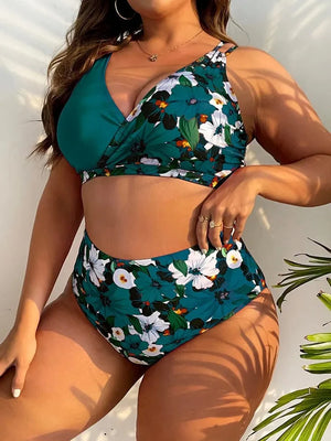 Bikini Plus Size de Cintura Alta con Tirantes Dobles y Estampado Floral Ref. 0652 - Marea Bella Swimwear