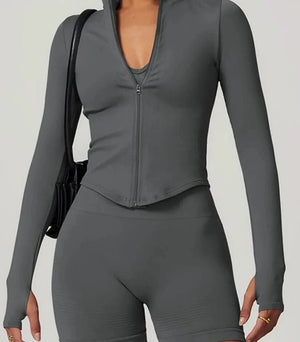 Chaqueta Deportiva Lisa con Cierre Frontal y Cuello Alto Ref. 1088 - Marea Bella Swimwear