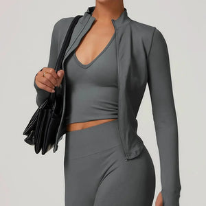 Chaqueta Deportiva Lisa con Cierre Frontal y Cuello Alto Ref. 1088 - Marea Bella Swimwear