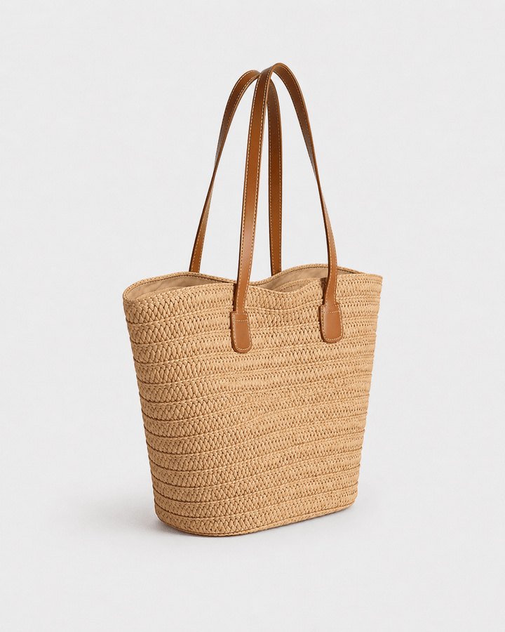 Bolso Tote Tipo Cesta de Rafia Trenzada con Asas Efecto Cuero Ref. 0804 - Marea Bella Swimwear