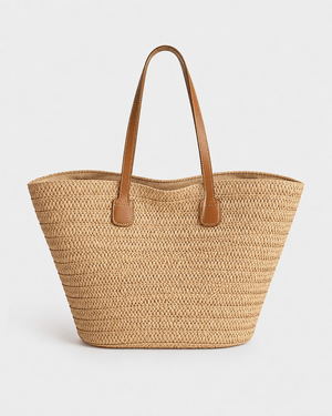 Bolso Tote Tipo Cesta de Rafia Trenzada con Asas Efecto Cuero Ref. 0804 - Marea Bella Swimwear