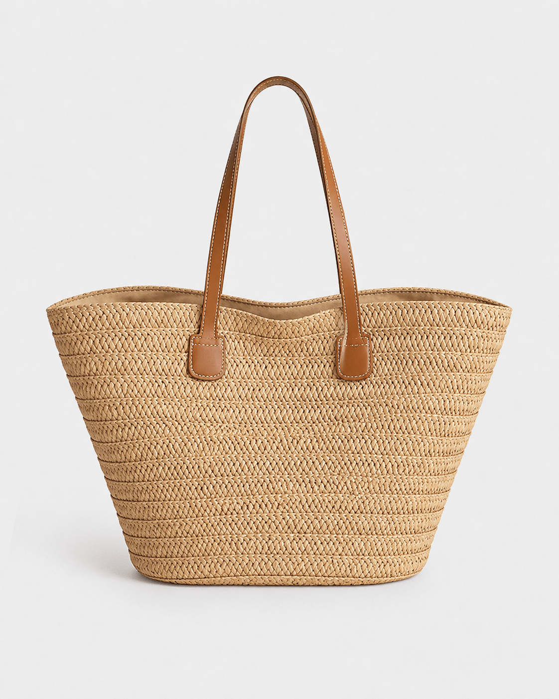 Bolso Tote Tipo Cesta de Rafia Trenzada con Asas Efecto Cuero Ref. 0804 - Marea Bella Swimwear