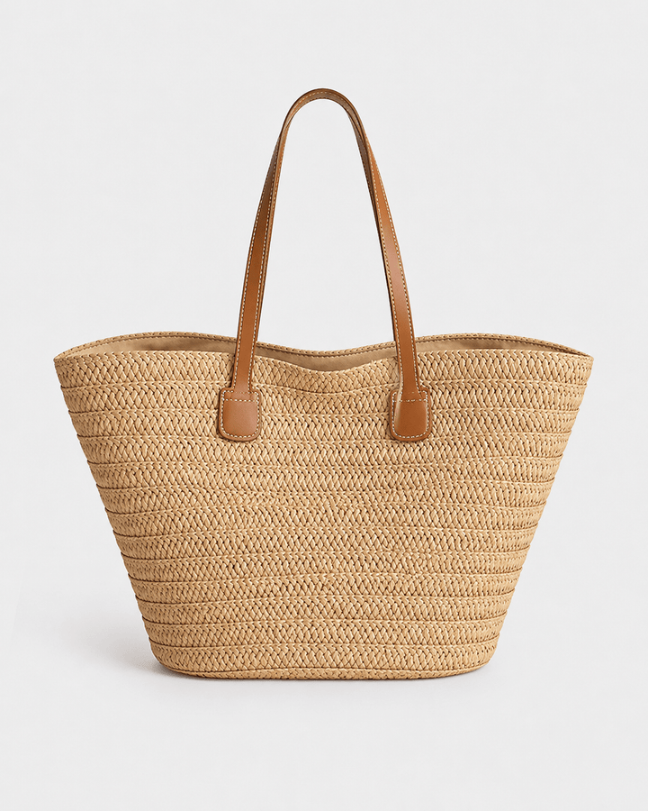 Bolso Tote Tipo Cesta de Rafia Trenzada con Asas Efecto Cuero Ref. 0804 - Marea Bella Swimwear