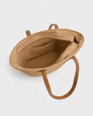 Bolso Tote Tipo Cesta de Rafia Trenzada con Asas Efecto Cuero Ref. 0804 - Marea Bella Swimwear