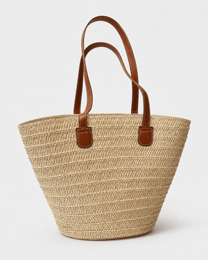 Bolso Tote Tipo Cesta de Rafia Trenzada con Asas Efecto Cuero Ref. 0804 - Marea Bella Swimwear