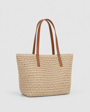 Bolso Tote de Rafia con Trama Calada y Asas Largas Ref. 0806 - Marea Bella Swimwear