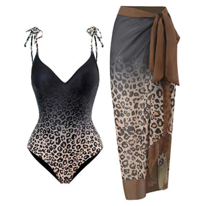Conjunto Animal Print: Bañador con Escote en V y Pareo Ref. 0577 - Marea Bella Swimwear
