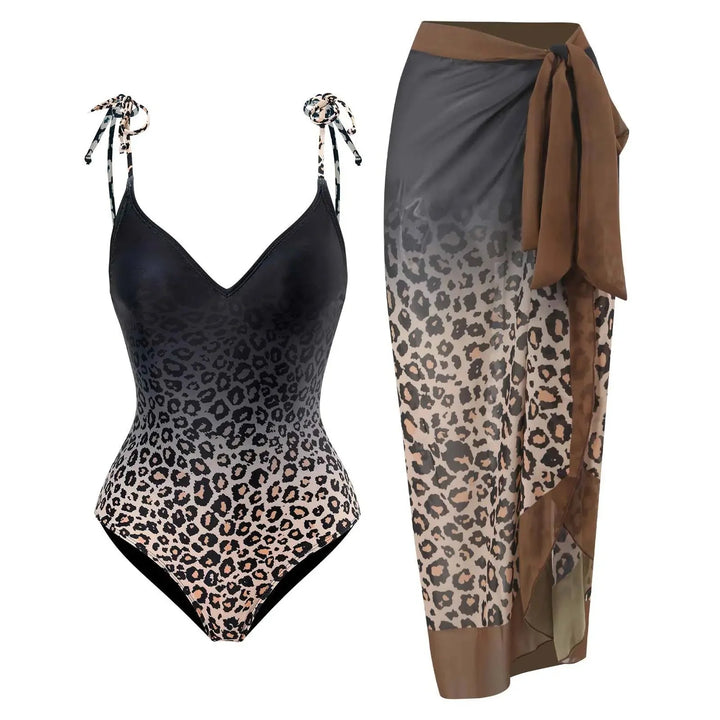 Conjunto Animal Print: Bañador con Escote en V y Pareo Ref. 0577 - Marea Bella Swimwear