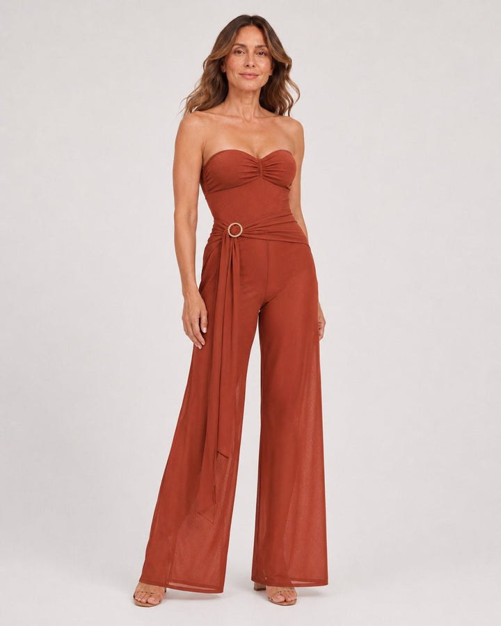 Conjunto con Adorno en Anilla y Pantalón Palazzo Cruzado Ref. 0595 - Marea Bella Swimwear