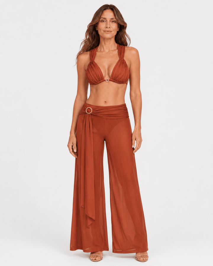 Conjunto con Adorno en Anilla y Pantalón Palazzo Cruzado Ref. 0595 - Marea Bella Swimwear