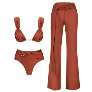 Conjunto con Adorno en Anilla y Pantalón Palazzo Cruzado Ref. 0595 - Marea Bella Swimwear