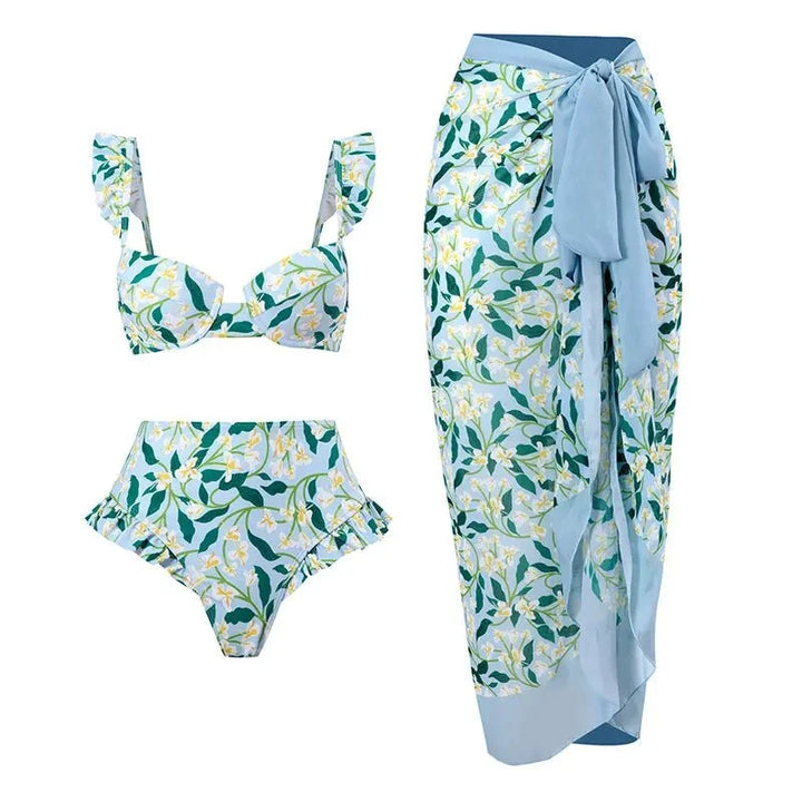 Conjunto de Bikini con Estampado Floral y Falda Pareo Ref. 0571 - Marea Bella Swimwear