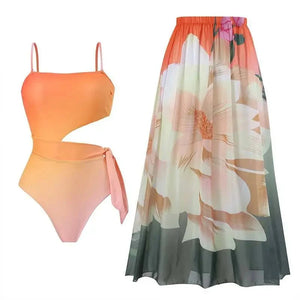Conjunto de Bañador con Detalle Lateral y Pareo Estampado Ref. 0576 - Marea Bella Swimwear