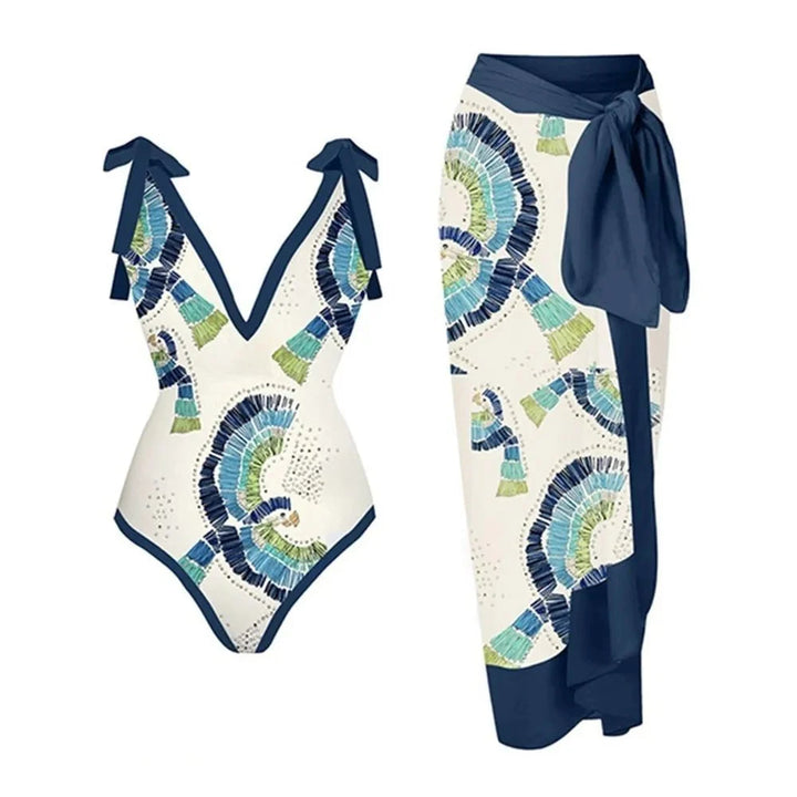 Conjunto de Bañador con Escote en V y Pareo Ref. 0586 - Marea Bella Swimwear
