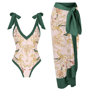 Conjunto de Bañador con Estampado Ornamental y Pareo Ref. 0582 - Marea Bella Swimwear