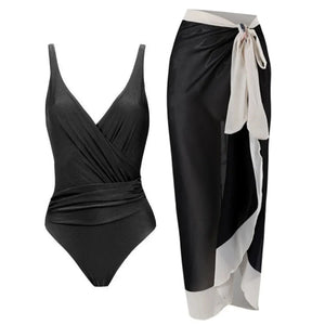 Conjunto de Bañador Cruzado y Falda Bicolor con Lazo Ref. 0567 - Marea Bella Swimwear