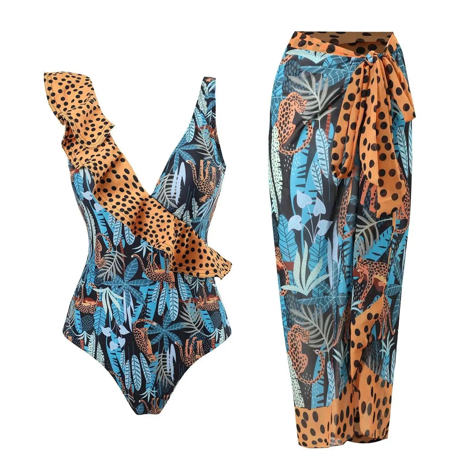 Conjunto de Bañador de Un Hombro con Volante y Pareo Ref. 0584 - Marea Bella Swimwear