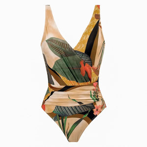 Conjunto de Bañador Drapeado y Falda Estampada Tropical Ref. 0568 - Marea Bella Swimwear