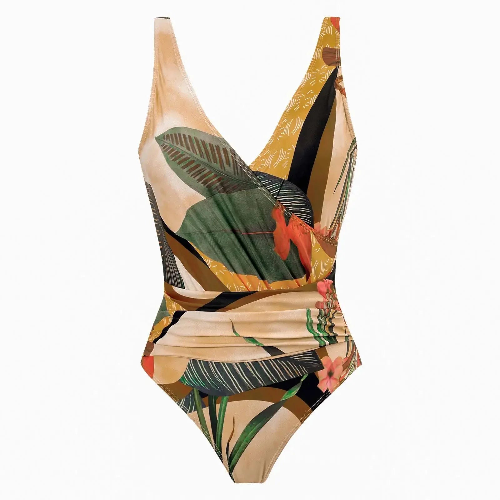 Conjunto de Bañador Drapeado y Falda Estampada Tropical Ref. 0568 - Marea Bella Swimwear