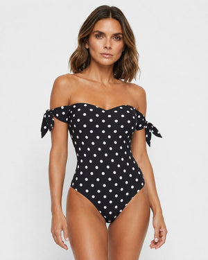 Conjunto de Bañador Strapless con Estampado de Lunares y Falda Pareo Drapeada Ref. 0592 - Marea Bella Swimwear