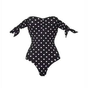 Conjunto de Bañador Strapless con Estampado de Lunares y Falda Pareo Drapeada Ref. 0592 - Marea Bella Swimwear
