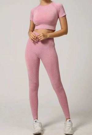 Conjunto Deportivo Acanalado con Camiseta de Manga Corta y Leggings Ref. 1044 - Marea Bella Swimwear