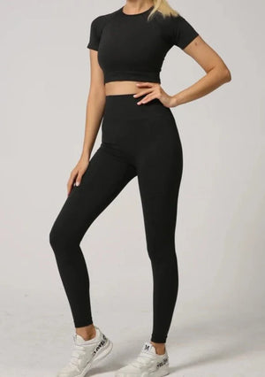 Conjunto Deportivo Acanalado con Camiseta de Manga Corta y Leggings Ref. 1044 - Marea Bella Swimwear