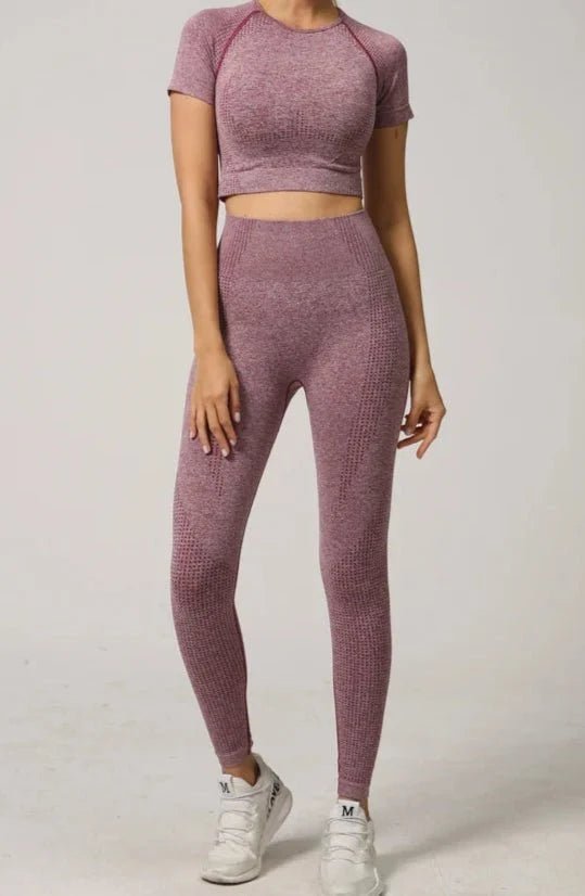 Conjunto Deportivo Acanalado con Camiseta de Manga Corta y Leggings Ref. 1044 - Marea Bella Swimwear