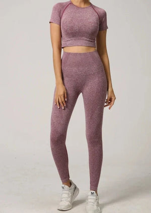 Conjunto Deportivo Acanalado con Camiseta de Manga Corta y Leggings Ref. 1044 - Marea Bella Swimwear