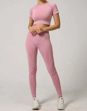 Conjunto Deportivo Acanalado con Camiseta de Manga Corta y Leggings Ref. 1044 - Marea Bella Swimwear