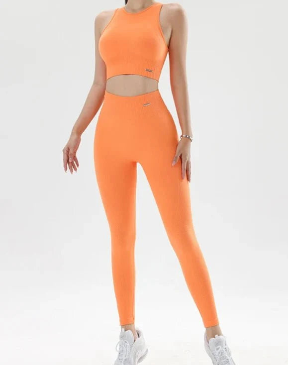 Conjunto Deportivo Acanalado con Top Halter y Leggings Ref. 1043 - Marea Bella Swimwear