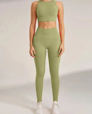 Conjunto Deportivo Acanalado con Top Halter y Leggings Ref. 1043 - Marea Bella Swimwear