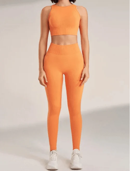 Conjunto Deportivo Acanalado con Top Halter y Leggings Ref. 1043 - Marea Bella Swimwear