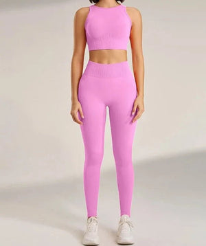 Conjunto Deportivo Acanalado con Top Halter y Leggings Ref. 1043 - Marea Bella Swimwear