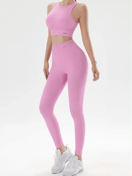 Conjunto Deportivo Acanalado con Top Halter y Leggings Ref. 1043 - Marea Bella Swimwear